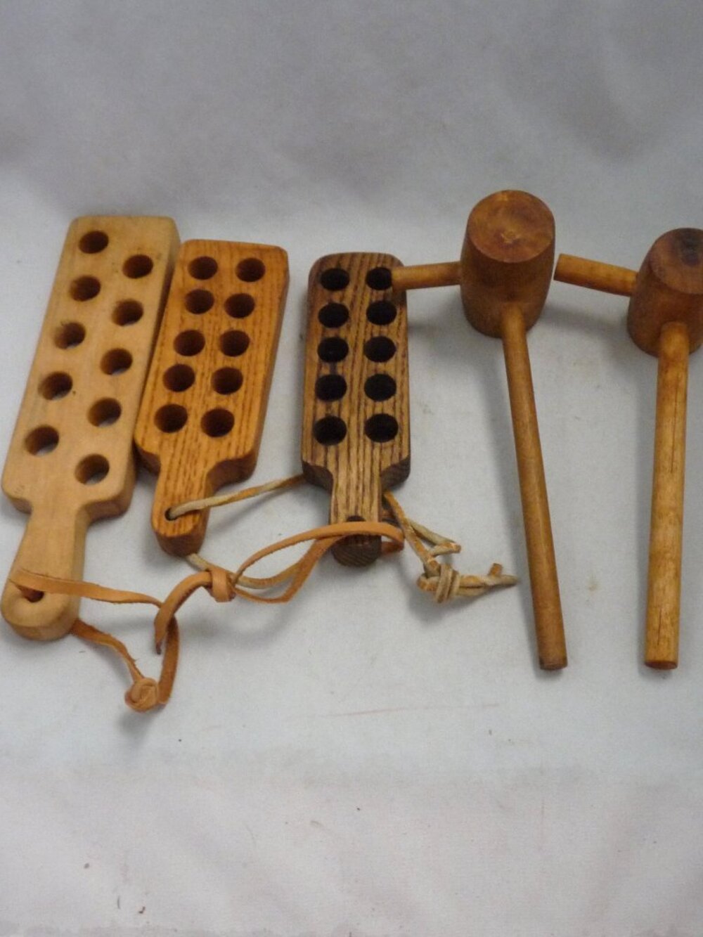 5 wood paddles mallets
